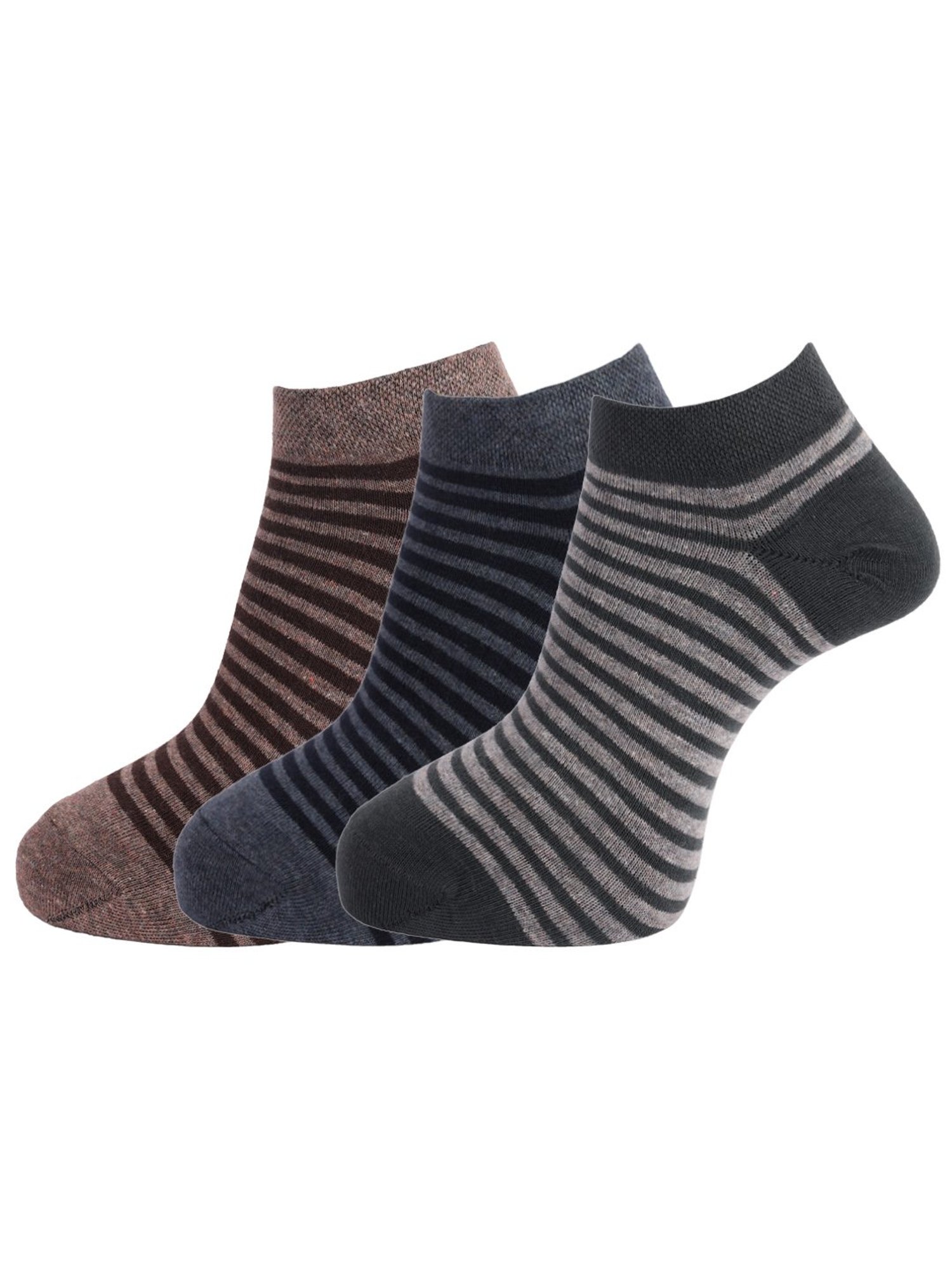 Dollar Grey Cotton Striped Socks - Pack of 3