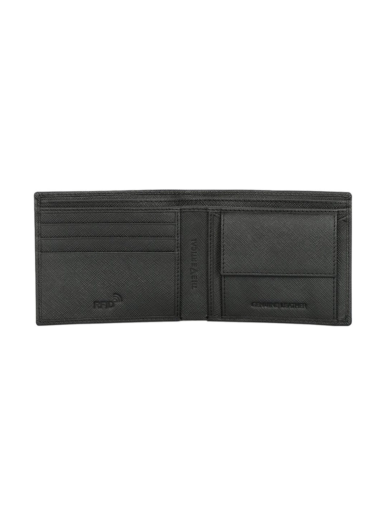 The Vertical Black Textured Leather Bi-Fold Wallet for Men