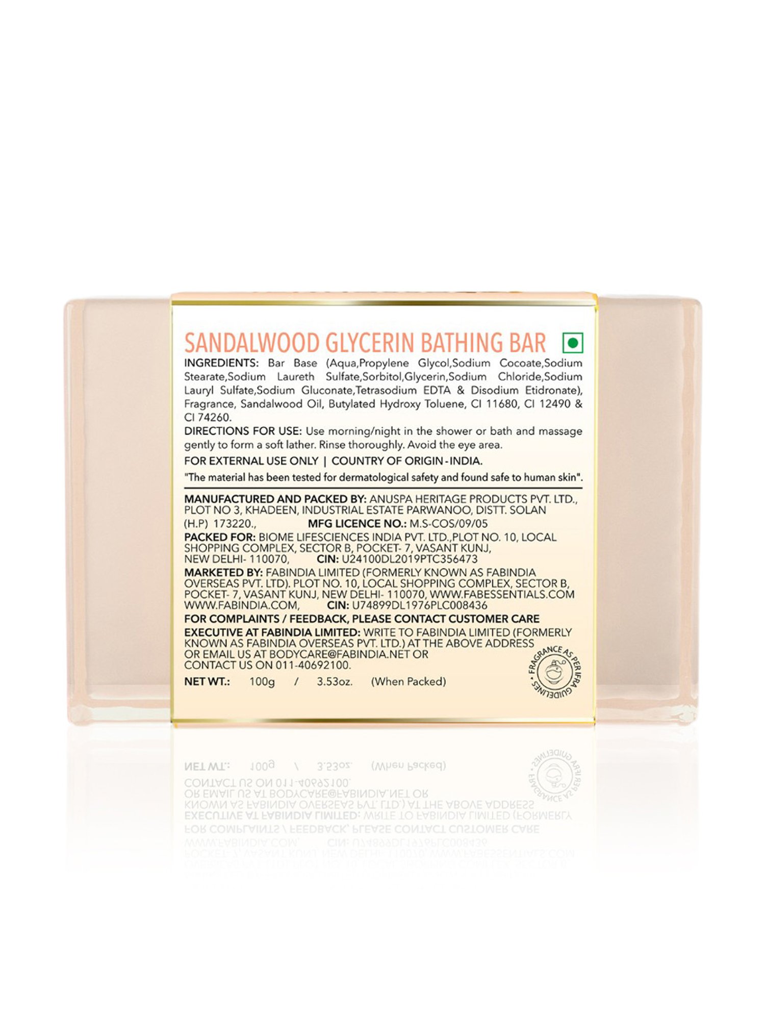 Fabessentials Sandalwood Glycerin Bathing Bar - 100 gm