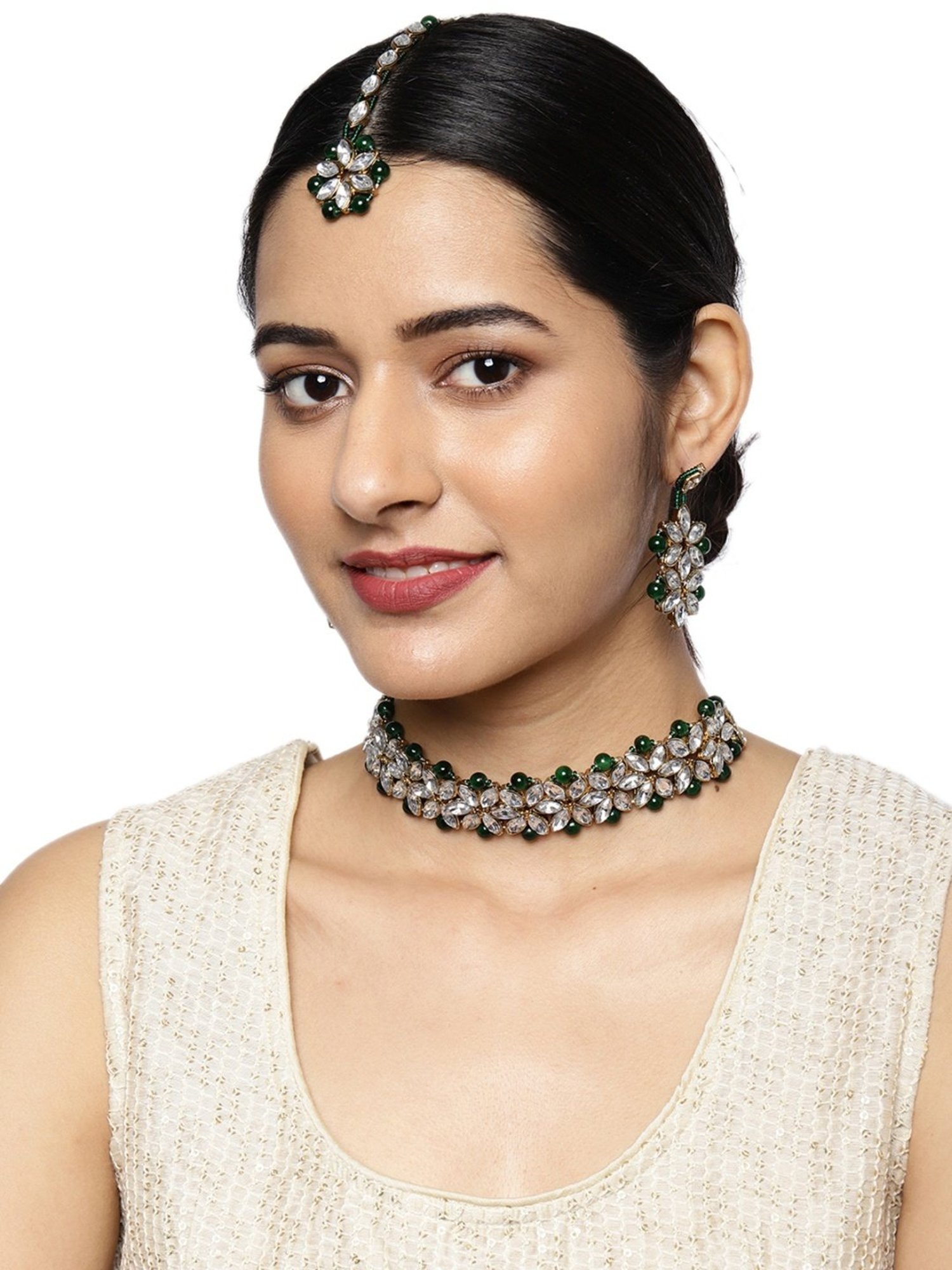 Sri Jagdamba Pearls White Alloy Classic Necklace & Earring Set
