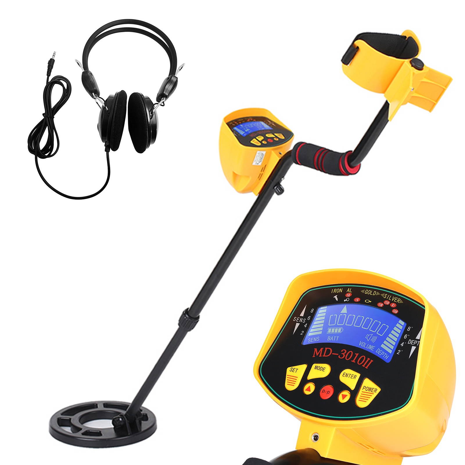 High Sensitivity High Performance Metal Detector MD3010II Underground Metal Detector Gold Digger Treasure Hunter Metal Finder Treasures Seeking Tool + Earphone + Rake