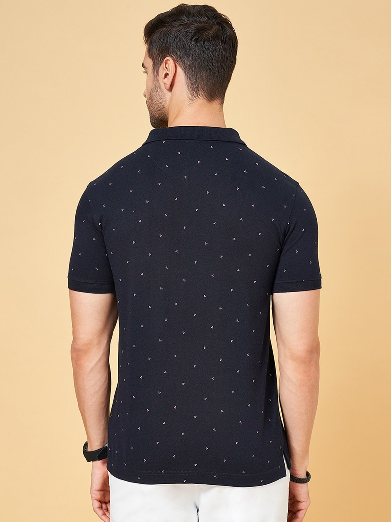 Byford by Pantaloons Navy Slim Fit Printed Polo T-Shirt