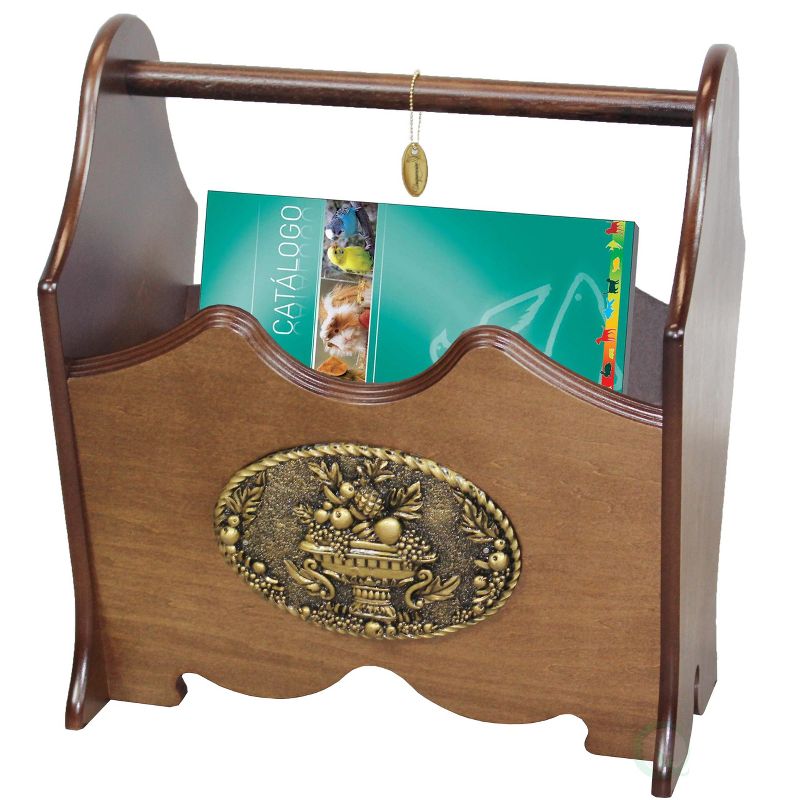 Uniquewise Classic Wood Magazine Rack with Gold Plaque