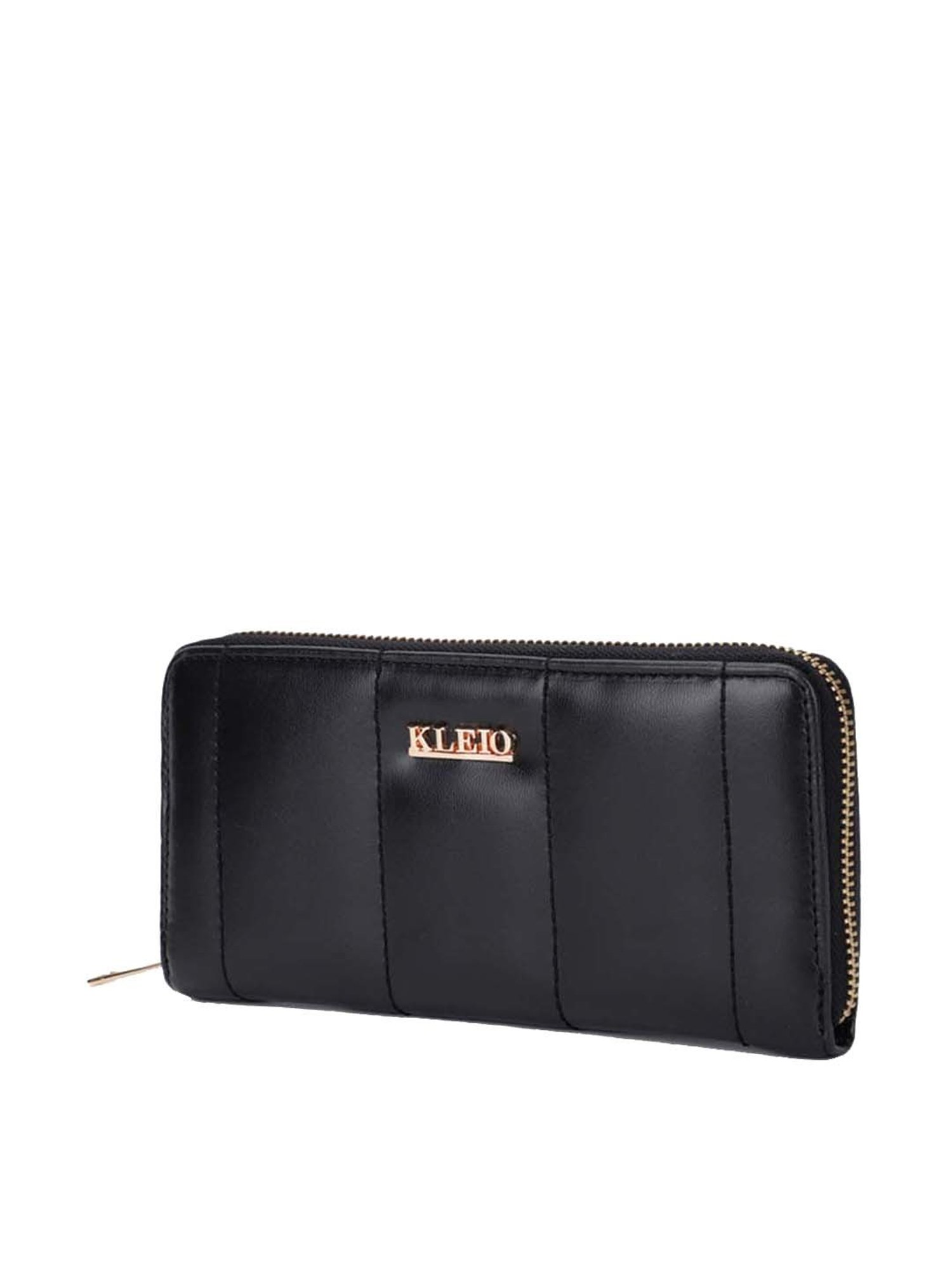 KLEIO Black Quilted Zip Around Wallet for Women