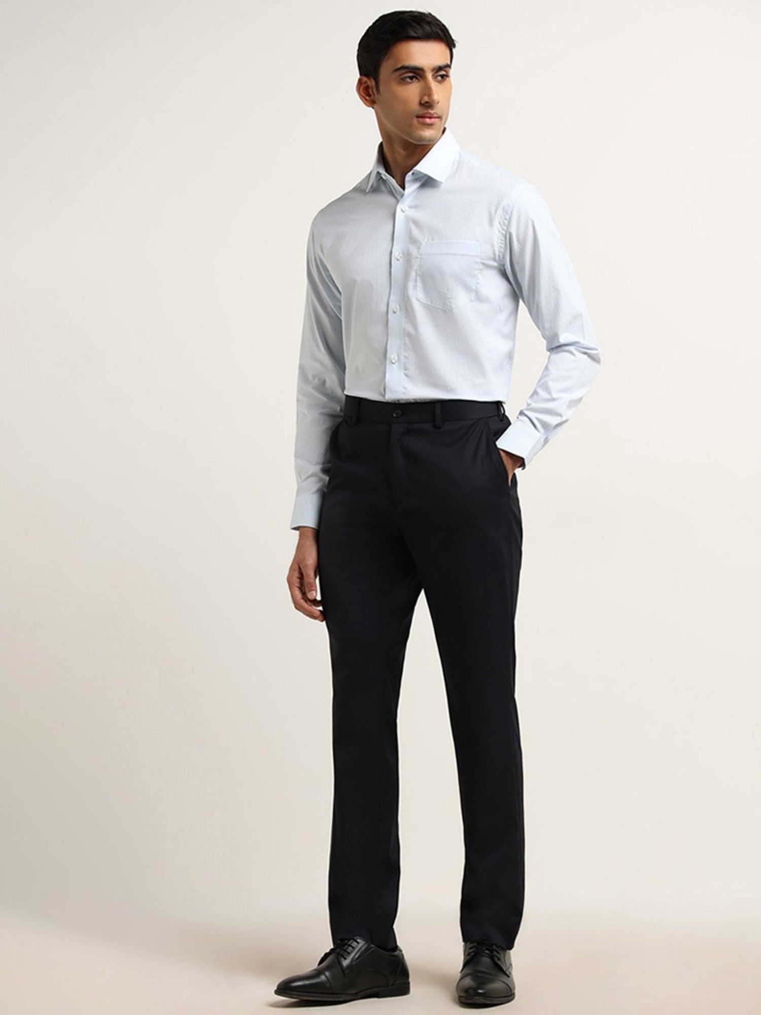 WES Formals by Westside Light Blue Checkered Print Relaxed Fit Shirt