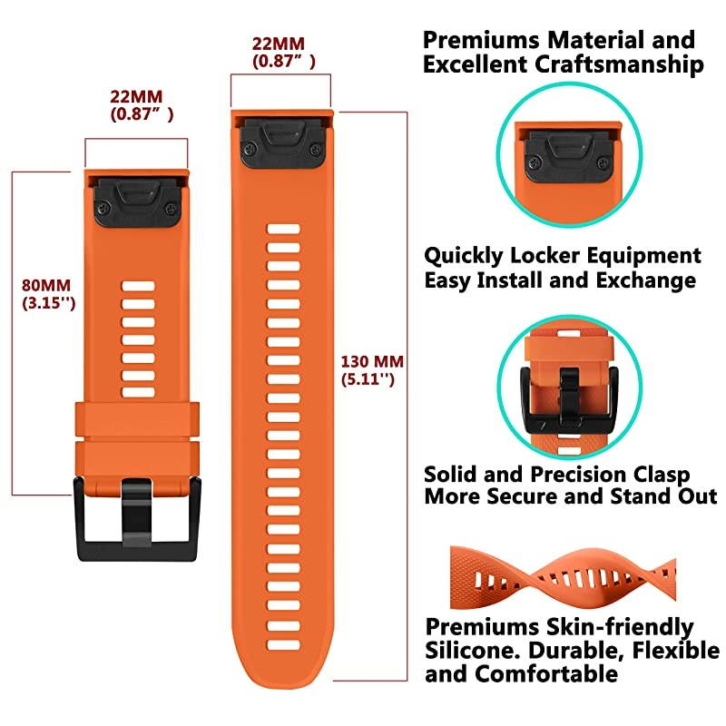 Bands Compatible with Garmin Fenix 5 and Fenix 5 Plus Watch Strap Replacement Silicone Band for Forerunner 935 945 Approach S60 Quatix 5 Smartwatch Not Fit 5X 5S