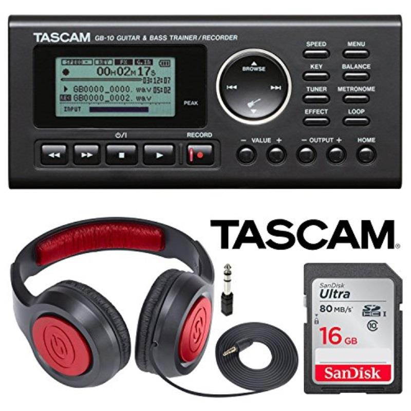 tascam gb10  usb guitar/bass trainer/recorder along with samson studio headphones and transcend sdhc memory card