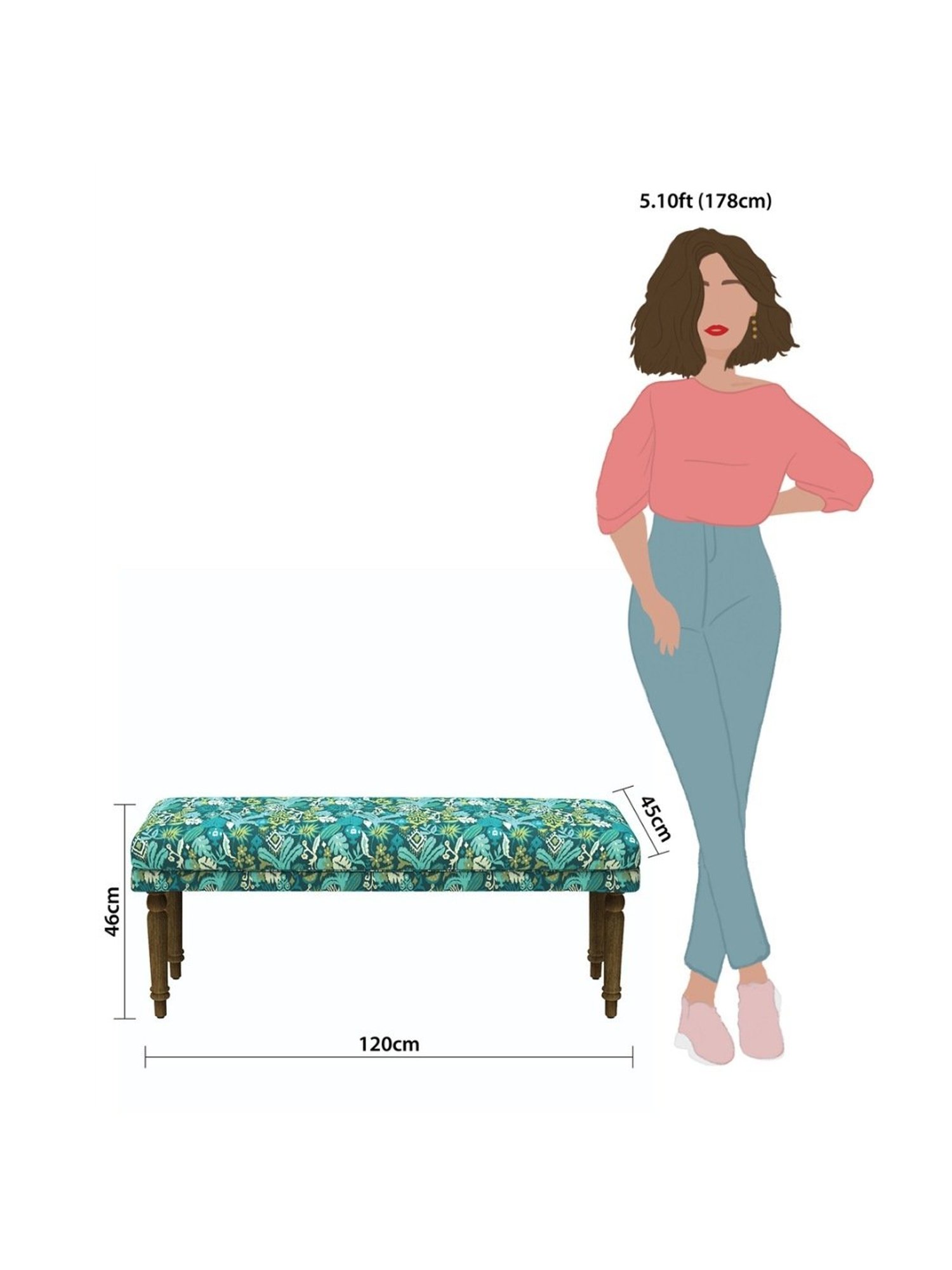 Chumbak Nawaab Tropical Ikat Green Sheesham Wood Bench