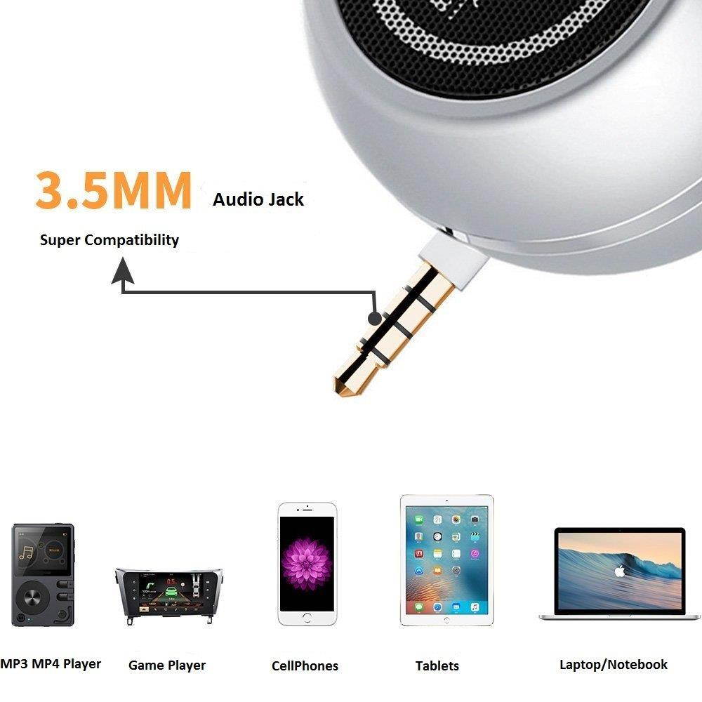 Wireless Mini Speaker with 3.5mm Aux Input Jack, 3W Loud Portable Speaker for iPhone iPod iPad Cellphone Tablet Laptop, with USB Rechargeable Battery, Gift Choice for Kids, Silver