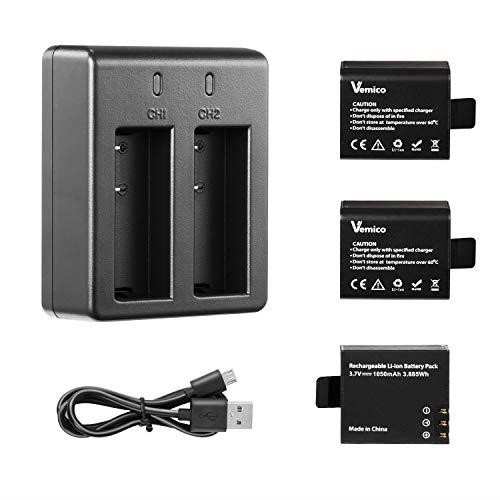 Action Camera Battery 3x1050mAh Rechargeable Sports Action Camera Battery for AKASOCampark APEMANDBPOWERNEXGADGETWiMiUSLightdowEKEN with Dual Battery Charger Kit