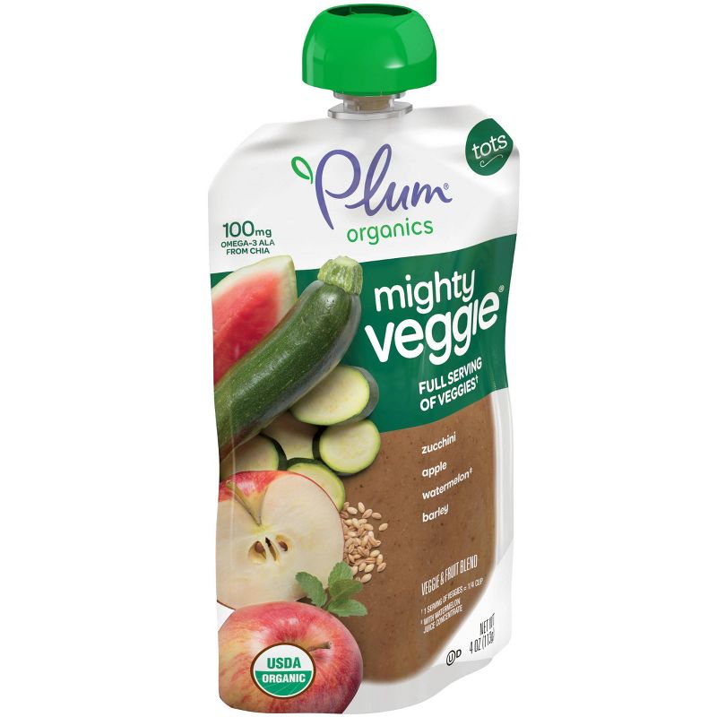 Plum Organics Mighty Veggie Zucchini Apple Watermelon & Barley Baby Food Pouch - 4oz