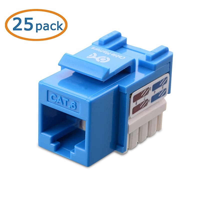 UL Listed 25Pack RJ45 Keystone Jack in Blue with Keystone PunchDown Stand