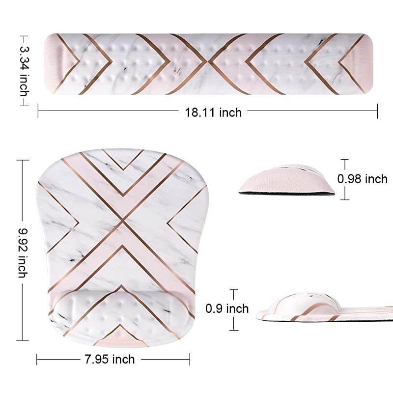 Keyboard Wrist Rest and Mouse Pad Wrist Support Set, Soft Memory Foam Filled Mouse Wrist with Massage Holes Design for Computer, Laptop, Mac, Gaming or Office Pain Relief, Gold Marble