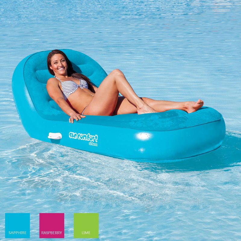 Airhead Sun Comfort Cool Suede Inflatable Chaise Floating Swimming Pool Lounge Float Seat, Sapphire Blue