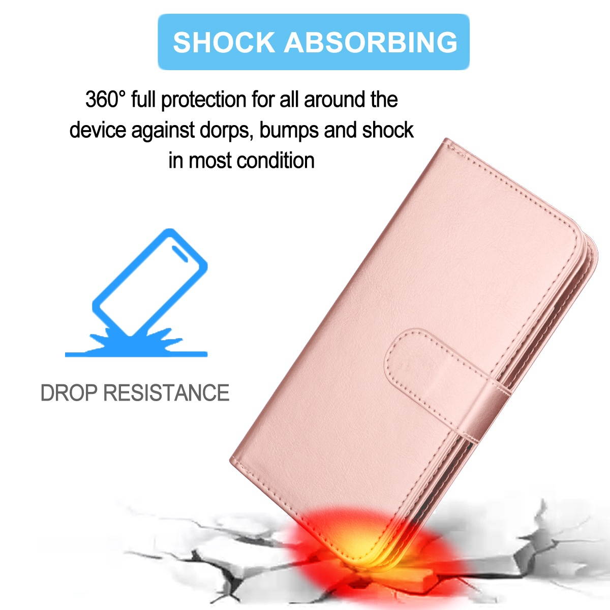 iPhone 12 Case, 6.1" Apple iPhone 12 Pro Wallet Case, Tekcoo PU Leather Case Cash ID Credit Card Slots Holder Carrying Flip Phone Case Cover Kickstand Detachable Magnetic Hard Cases & Strap,Rose Gold