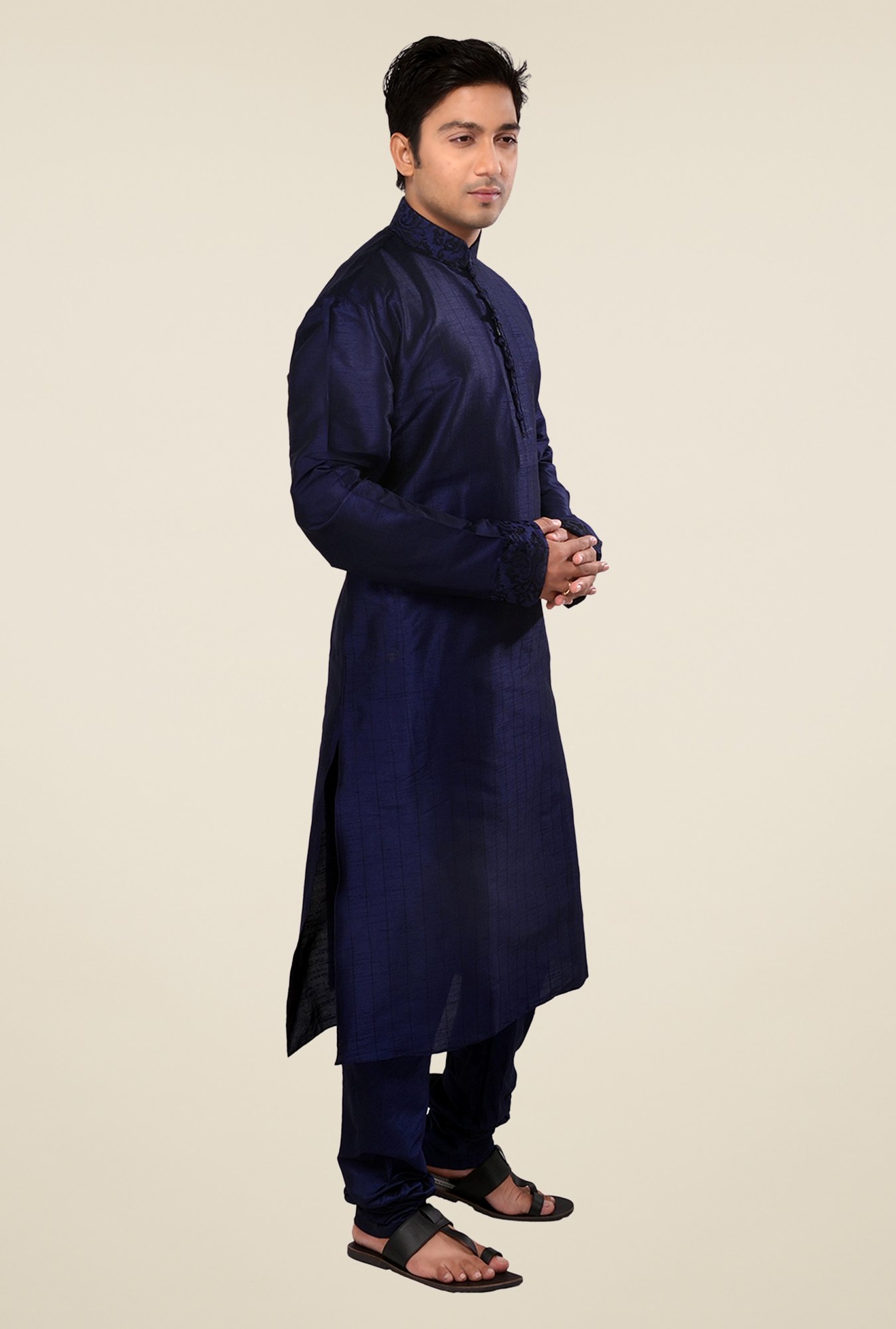 Manyavar Navy Striped Kurta & Chudidar Set