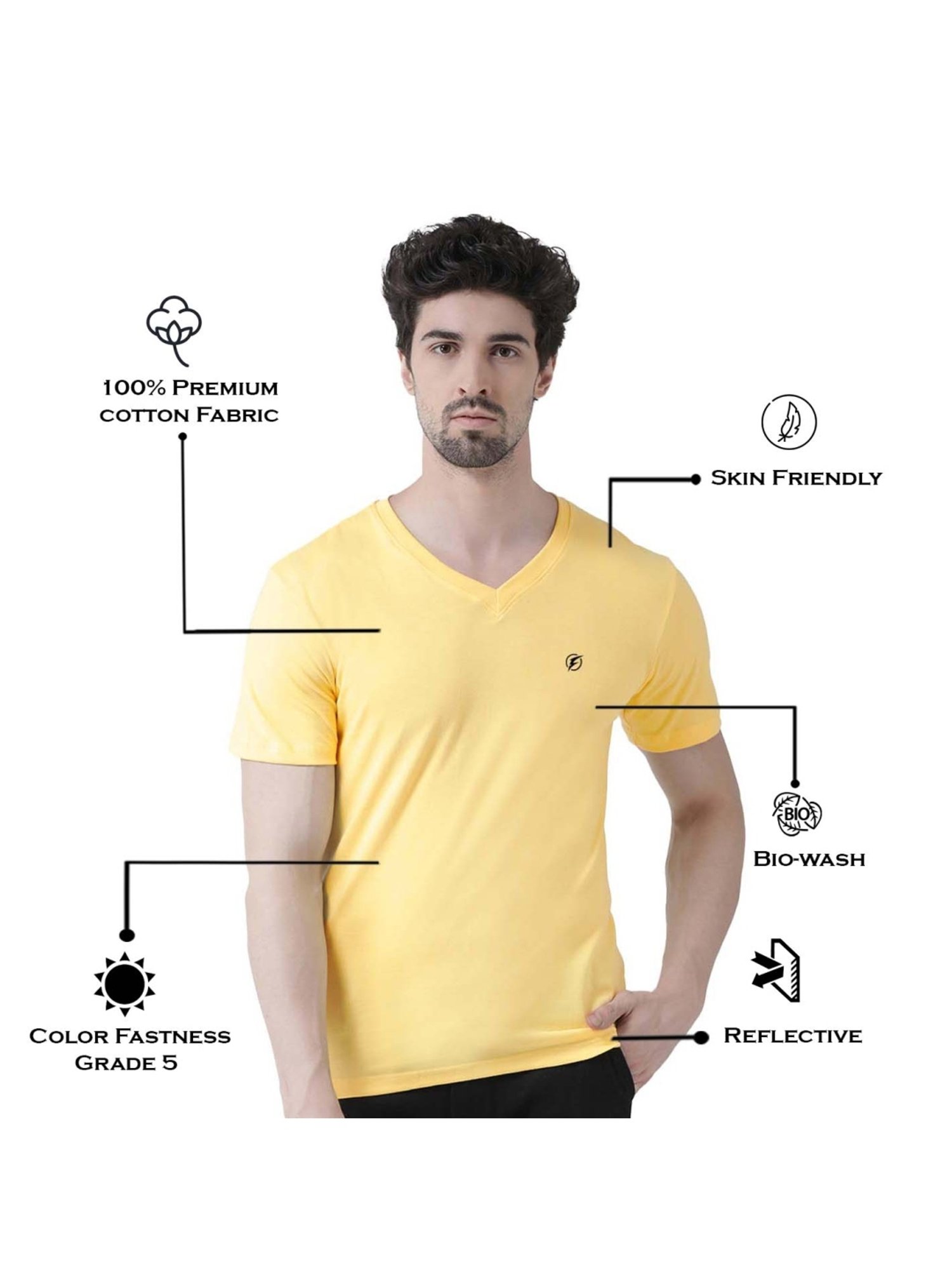 Friskers White & Yellow Cotton Slim Fit T-Shirt