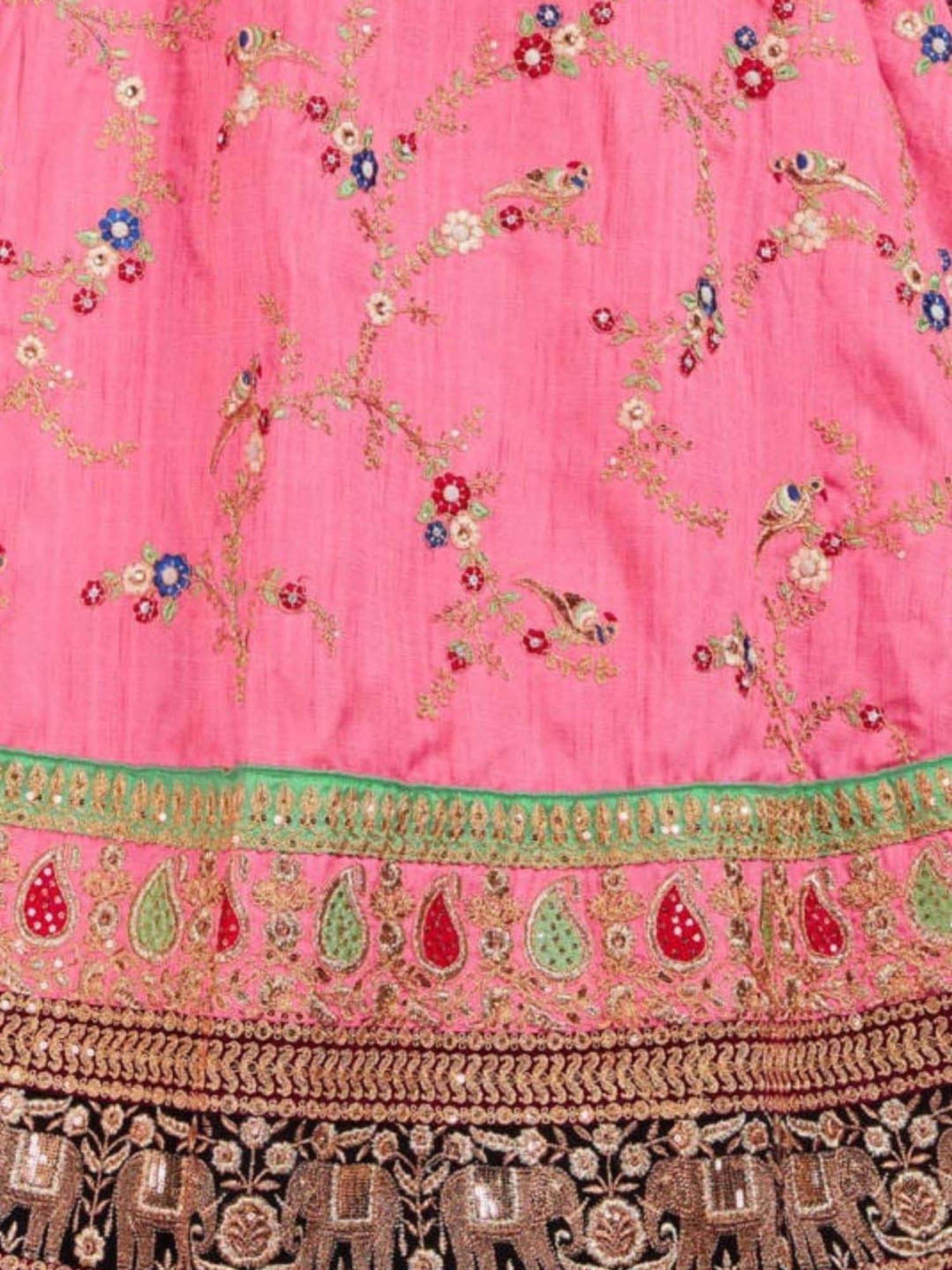 Odette Pink Embroidered Lehenga Choli Set With 2 Pack of Dupatta