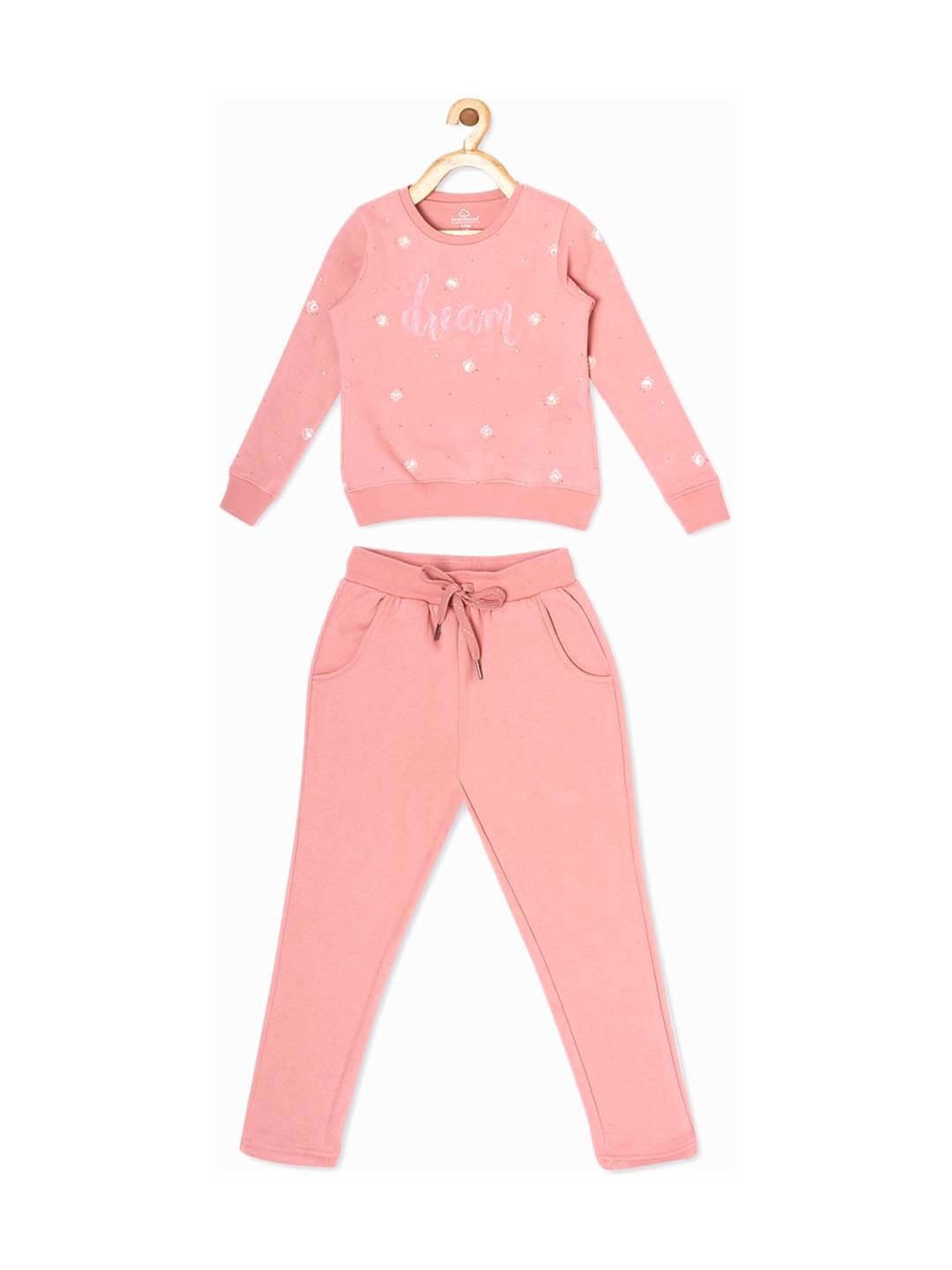 Sweet Dreams Kids Peach Printed Full Sleeves T-Shirt Set