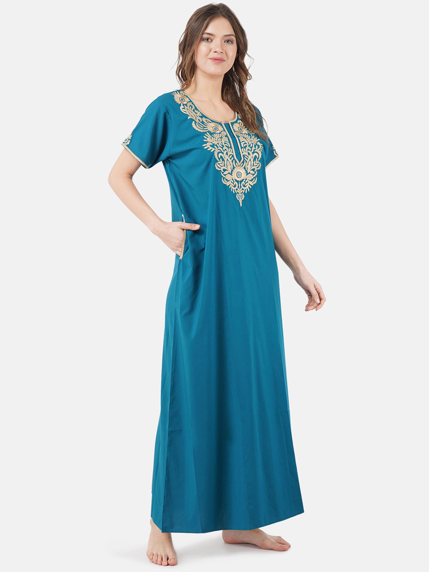 KOI SLEEPWEAR Teal Blue Embroidered Nighty