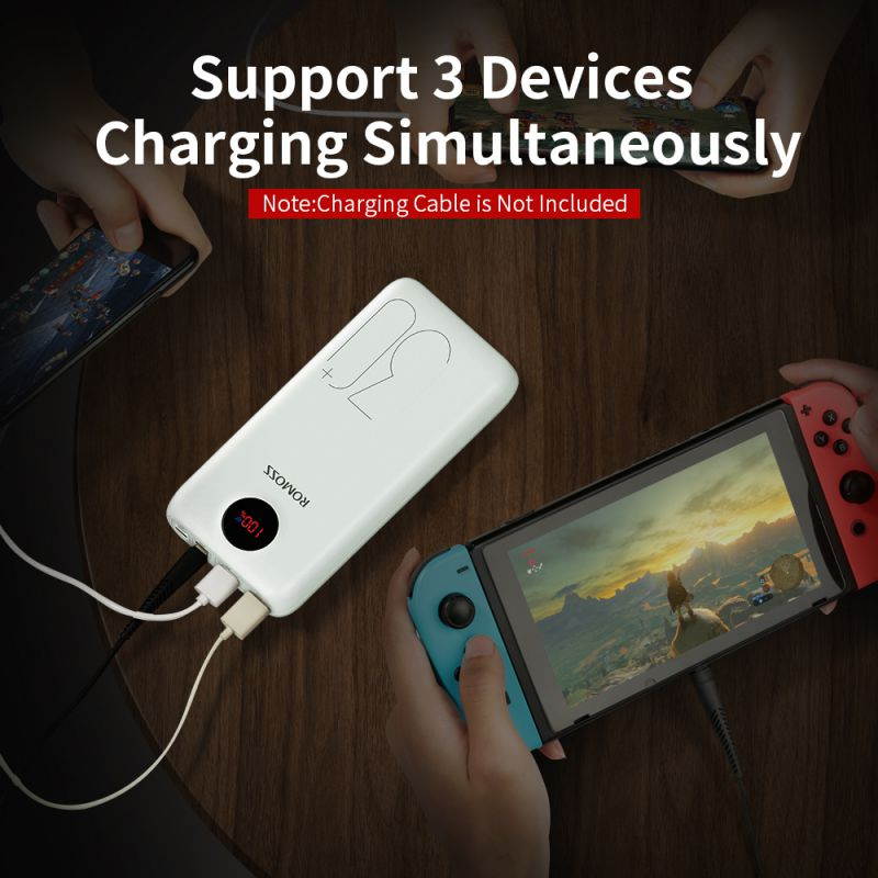 ROMOSS USB C Power Bank, 30000mAh PD Portable Charger 18W 3 Outputs and 3 Inputs External Battery Packs Compatible for iPhone Xs Max, iPad Pro, Samsung S20 and More