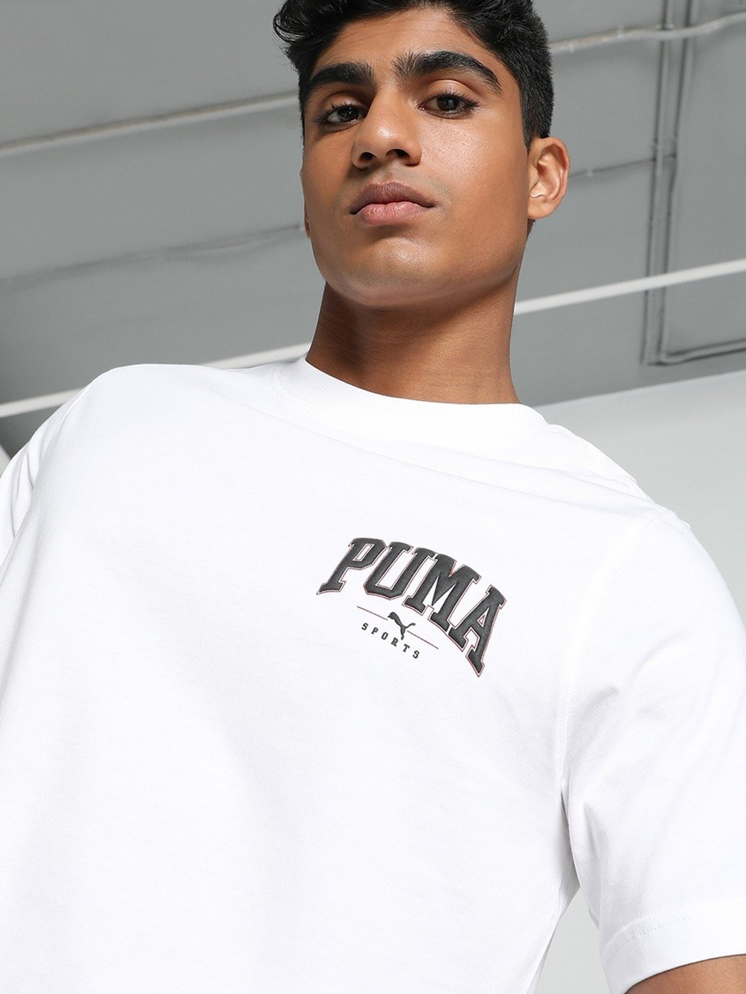 Puma White Cotton Regular Fit Printed T-Shirt