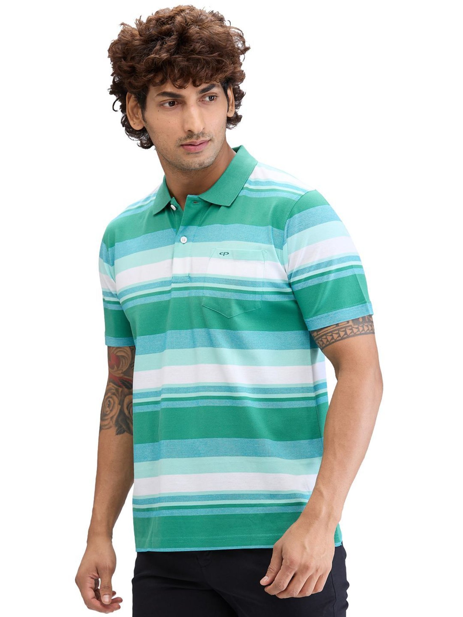 Colorplus Green Classic Fit Striped Polo T-Shirt
