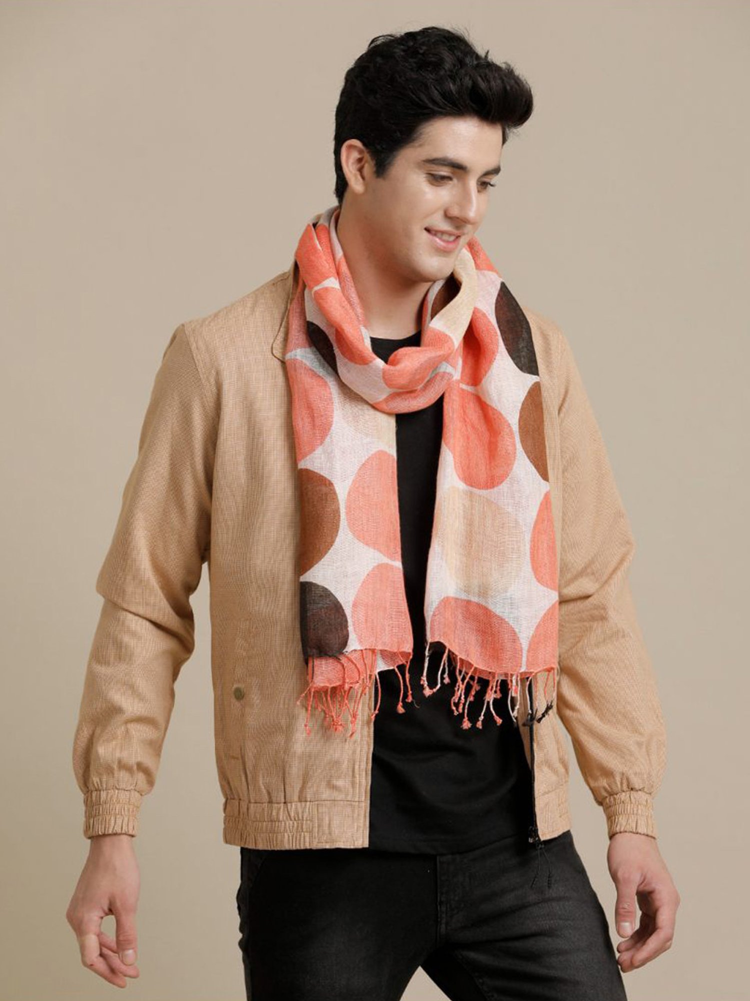 Linen Club Multicolor Printed Pure Linen Stole