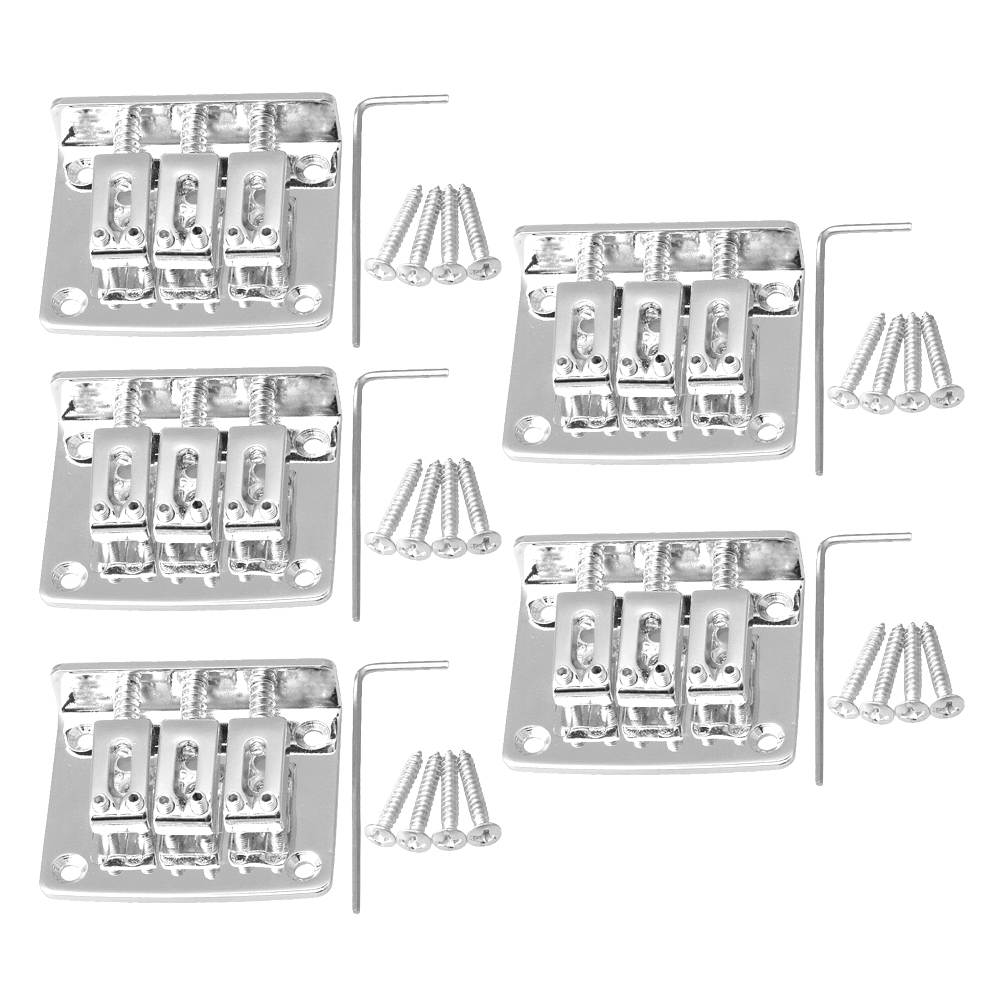 BQLZR 5 x Silver Zinc Alloy Cigar Box Electric Guitar 3 String Bridge with Screws