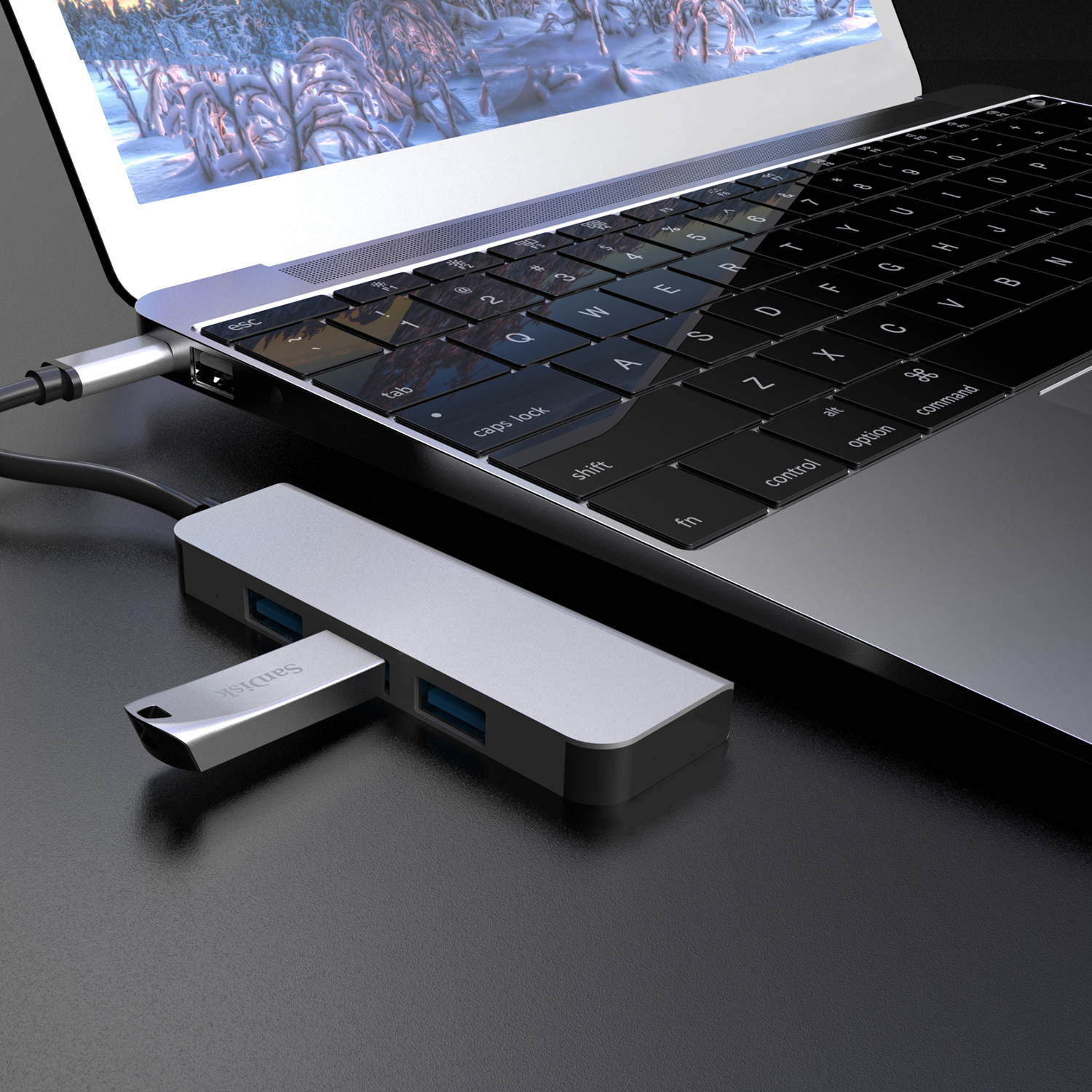 Computer USB converter 4 in 1 hub, HDMI Port Max 4K UHD 3840*2160@30HZ with  3 USB 3.0 Hub Ports up to 5Gbps for data syncing, Suitable for the Mac with TYPE C interface and mouse, card reader,etc.