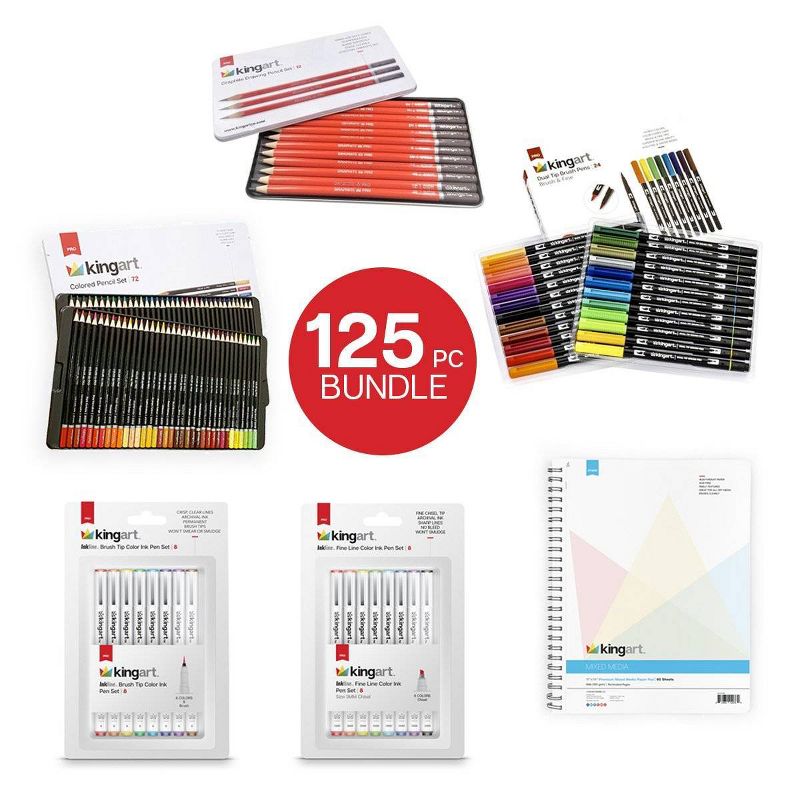 Kingart 125ct Pencils Pens With Paper Pad Bundle