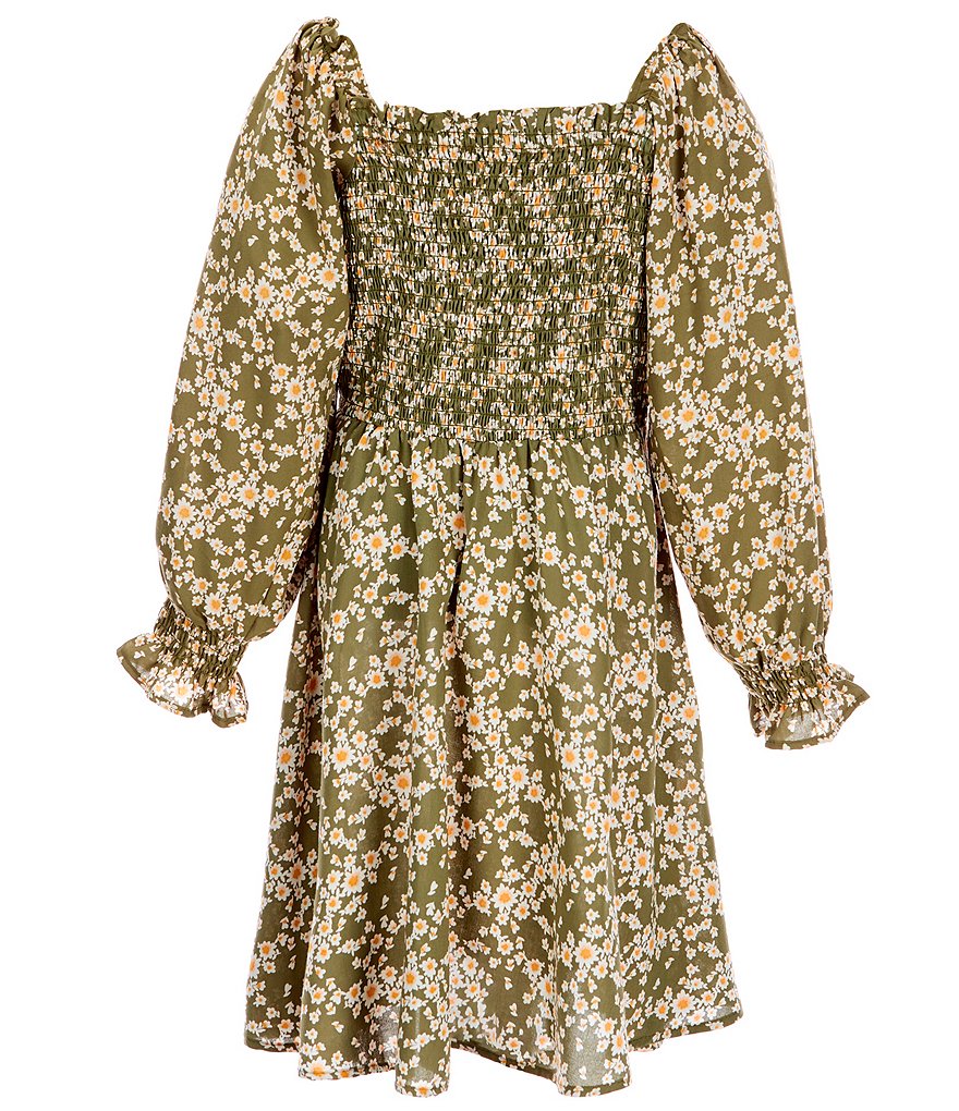 Angie Big Girls 7-16 Blouson-Sleeve Smocked Ditsy-Print Peasant Dress