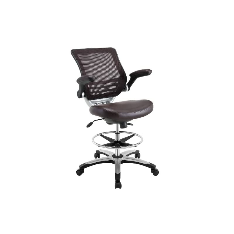 EEI-211-BRN Edge Drafting Chair - Reception Desk Chair - Flip-Up Arm Drafting Chair in Brown