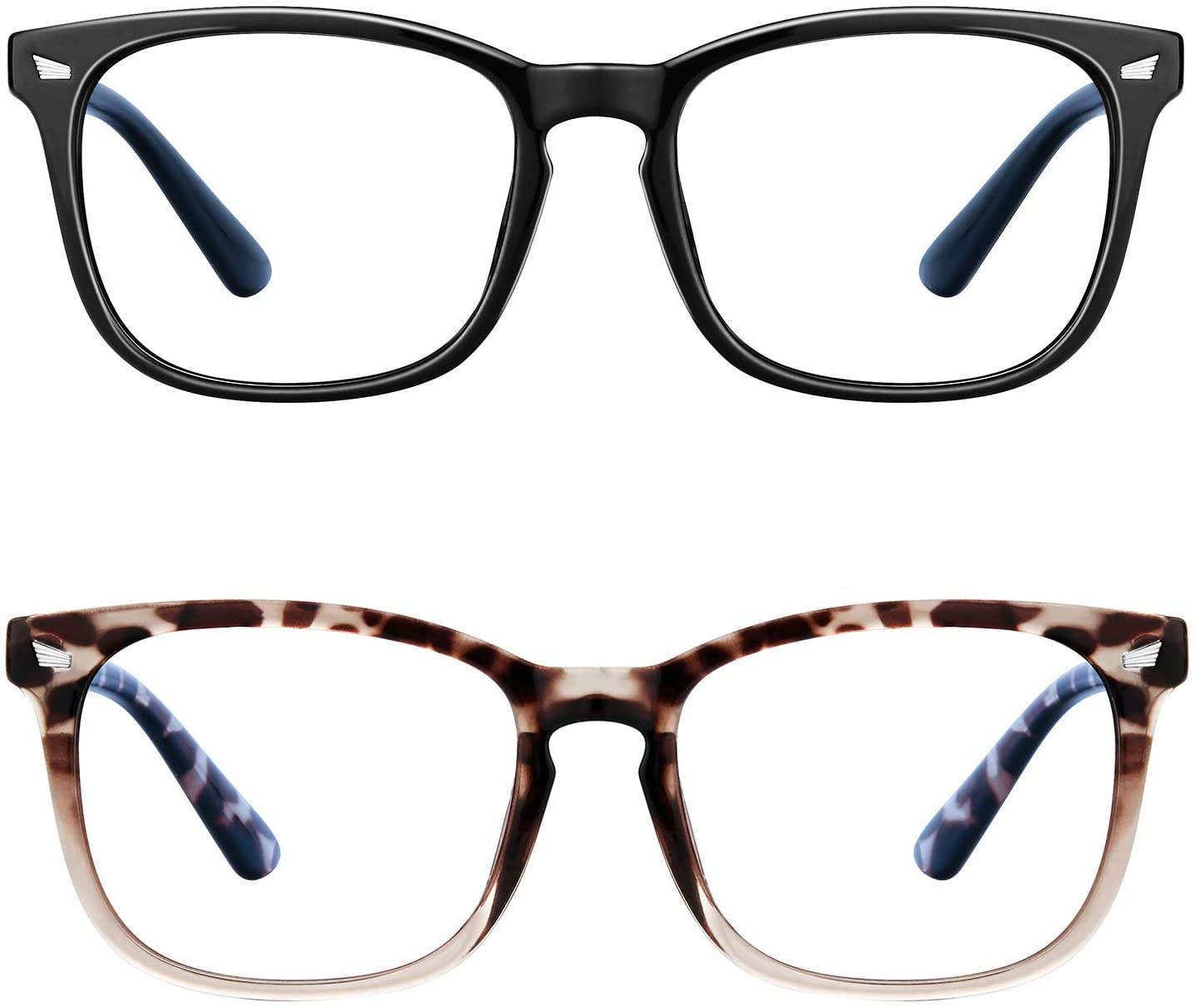 Blue Light Blocking Glasses - 2Pack Computer Game Glasses Square Eyeglasses Frame, Blue Light Blocker Glasses for Women Men, Anti Eye Eyestrain Reading Gaming Glasses Non Prescription