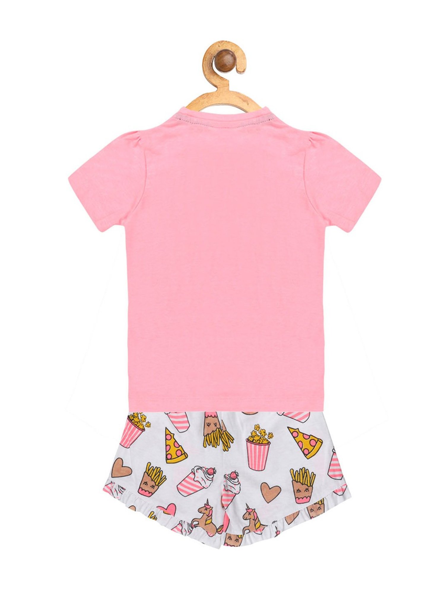 Lazy Shark Kids Pink & Grey Printed  Top with  Shorts