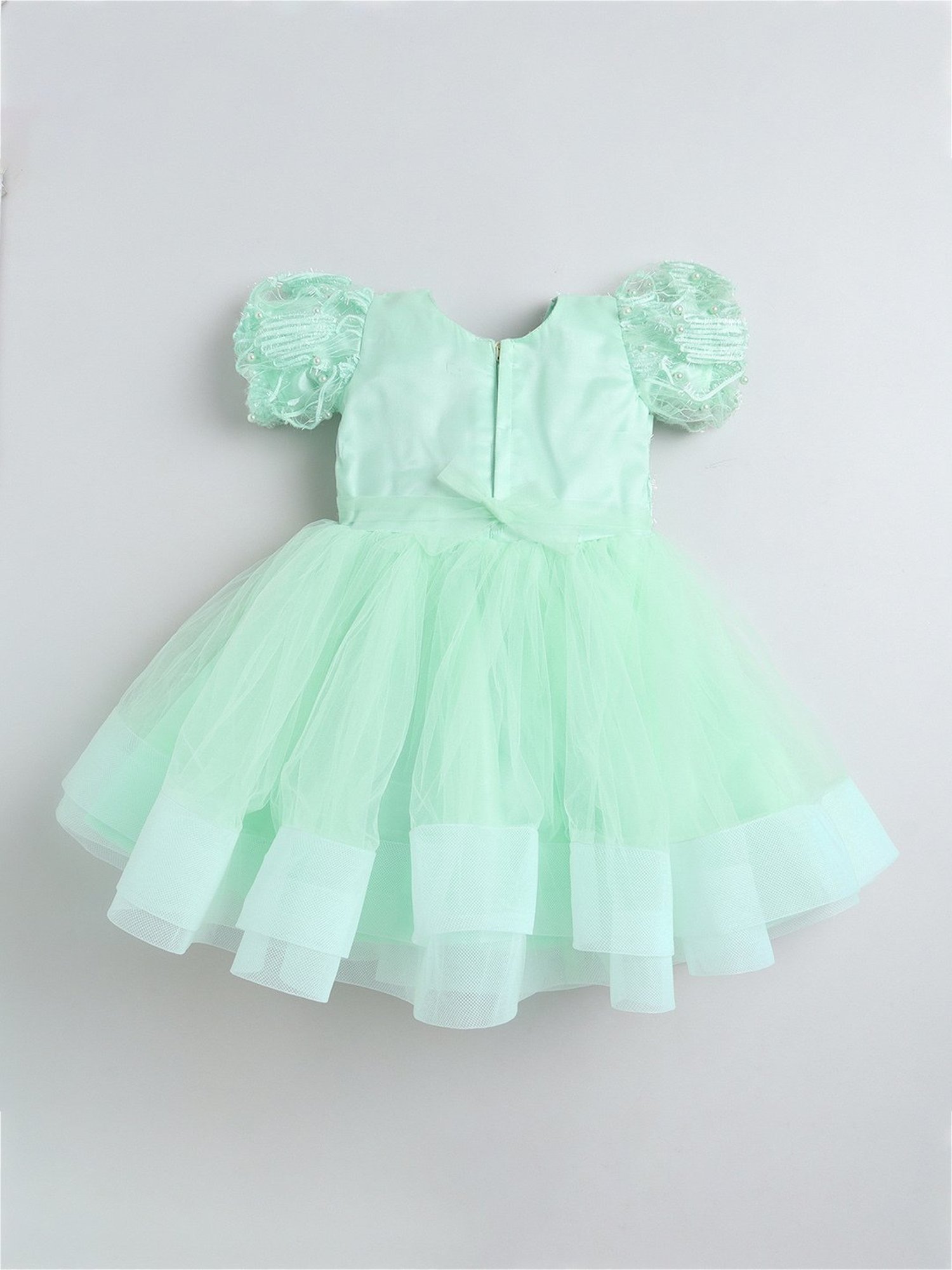 Many Frocks Kids Green Embroidered Dress