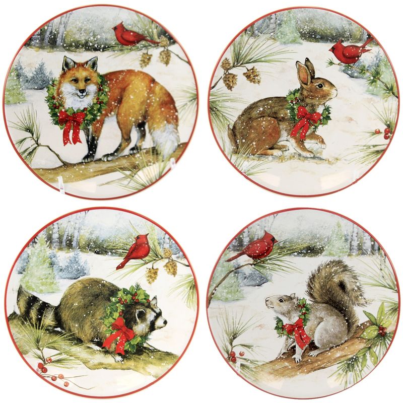 Tabletop 6.25" Winter Forest Canape Plates Set/4 Christmas Animals Certified International  -  Serving Platters