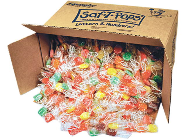 Spangler 545 Saf-T-Pops, Assorted Flavors, Individually Wrapped, Bulk 25lb Box