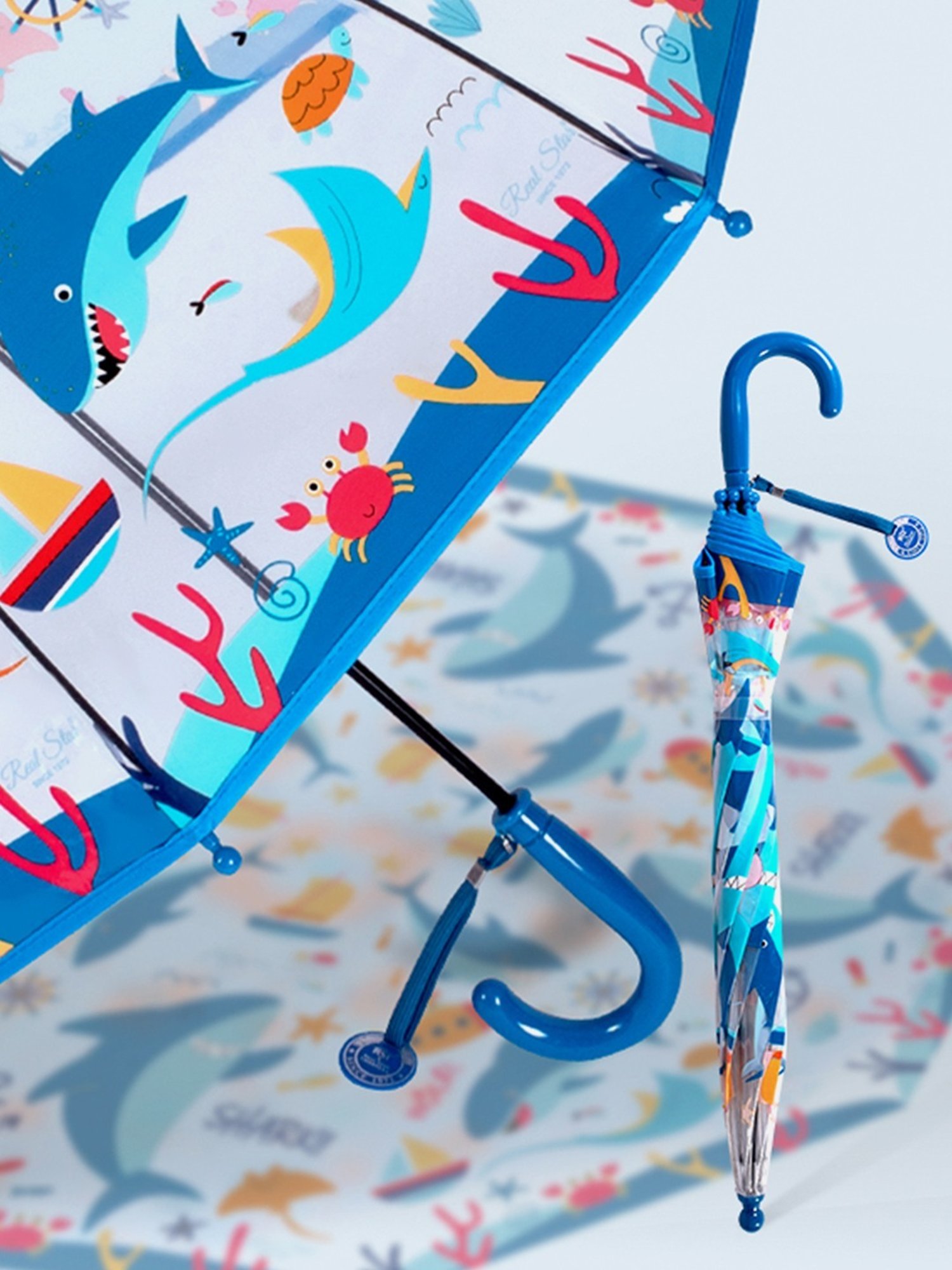 Little Surprise Box Blue Polyester Printed 2 Fold Umbrella