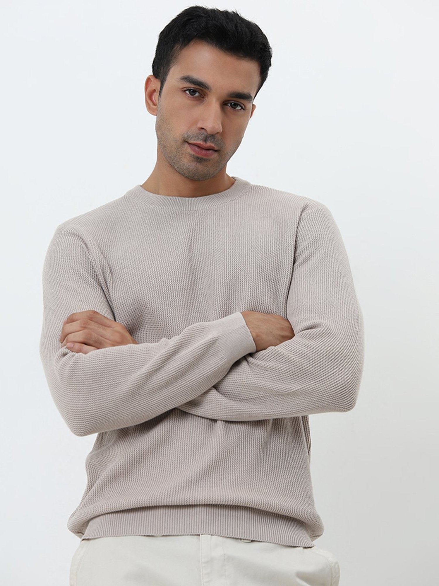 WES Casuals by Westside Grey Textured Slim-Fit Sweater