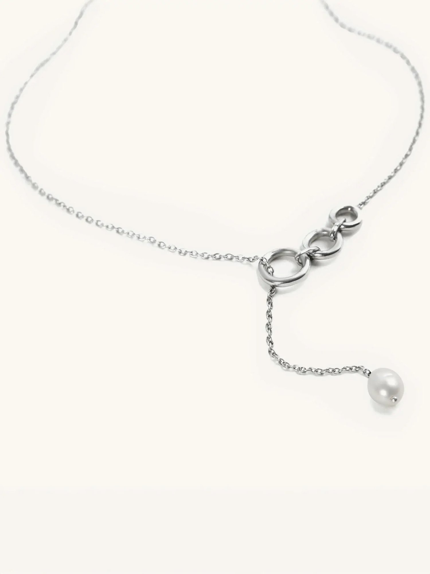 Mabel 92.5 Sterling Silver Rhodium-Plated Halo and Pearl Drop Lariat Necklace