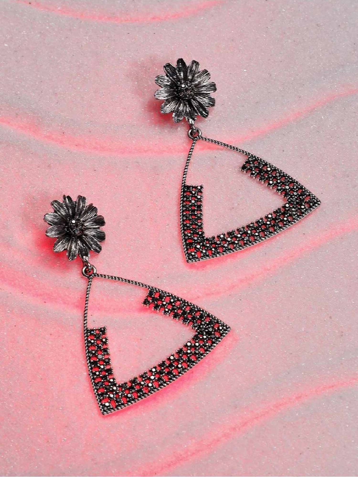 Sohi Women's Crystal Triangle Daisy Drop Earrings  Silver