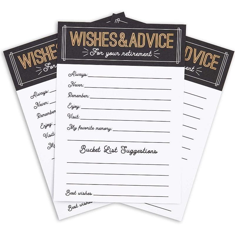 Set of 50 Well Wish and Advice Cards for Happy Retirement Celebration and Party Supplies