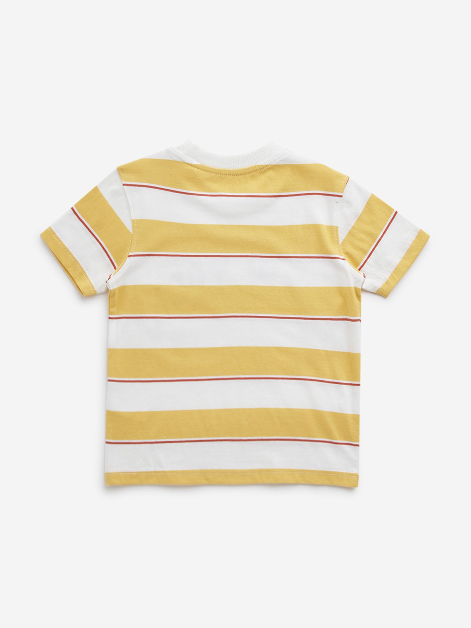 HOP Kids by Westside Yellow Striped Text Design Cotton T-Shirt