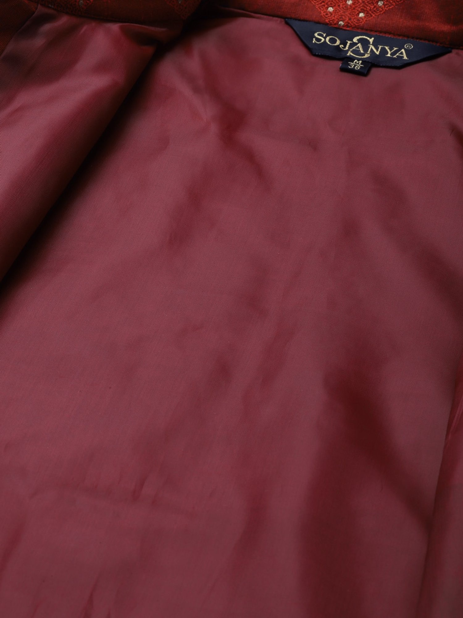 Sojanya Maroon Regular Fit Self Pattern Nehru Jacket