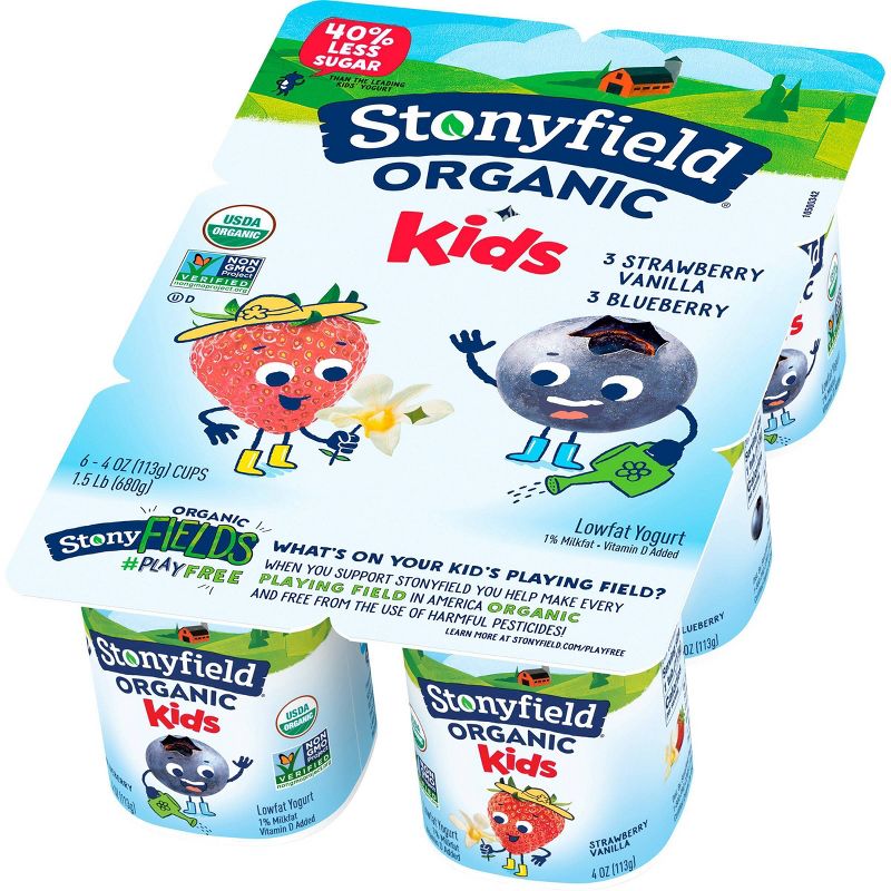Stonyfield Organic Kids' Blueberry & Strawberry Vanilla Lowfat Yogurt Variety Pack - 6ct/4oz Cups