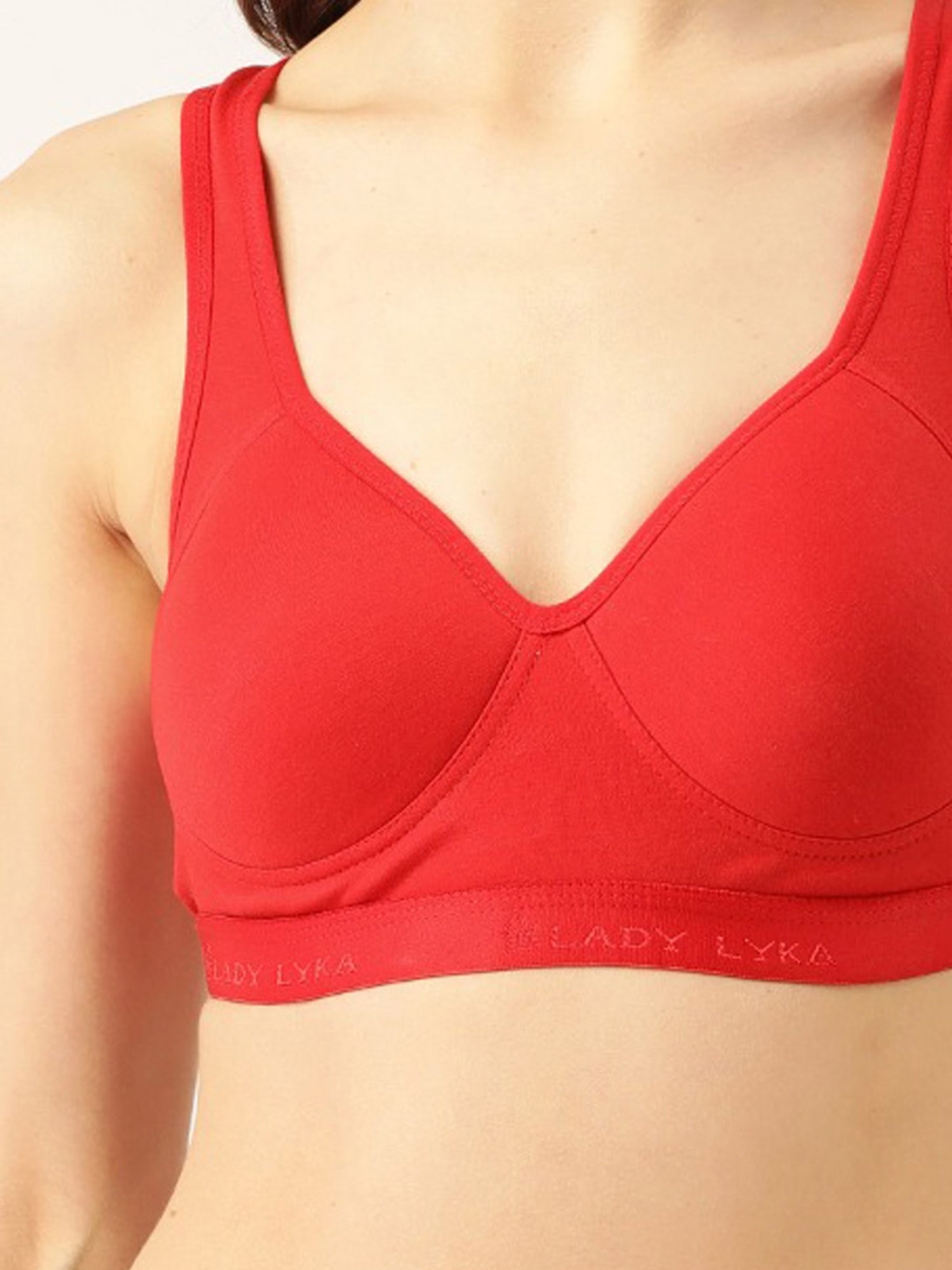Lady Lyka Red Non Wired Padded Sports Bra