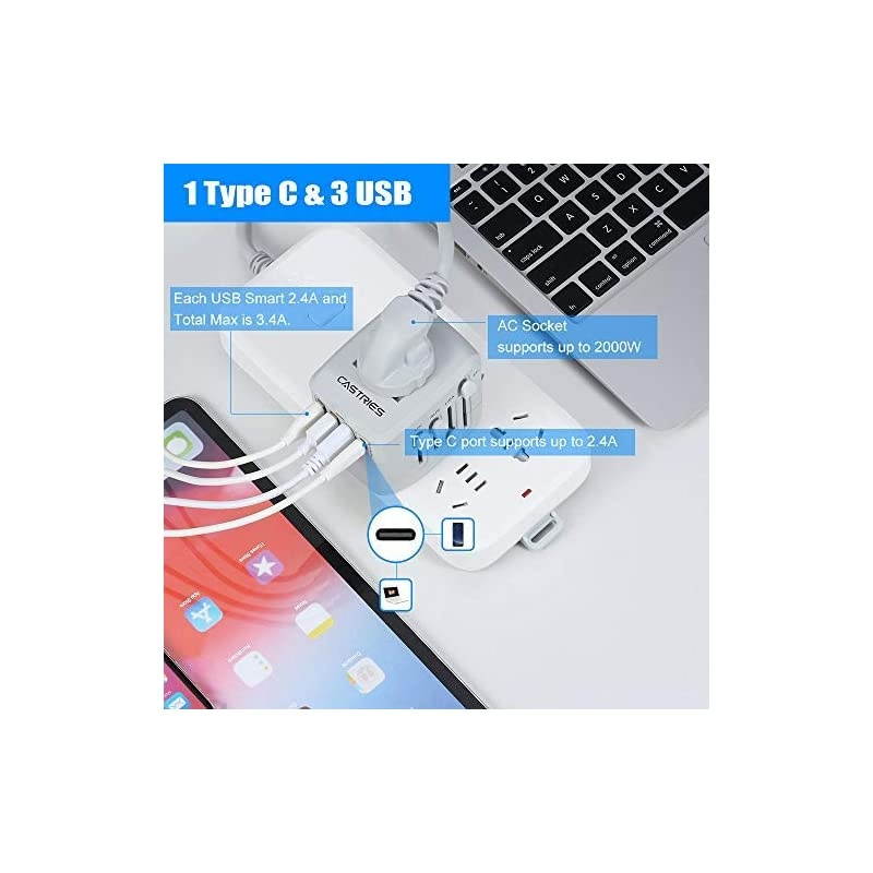 Universal Travel Adapter Allinone Travel Charger Worldwide Travel Socket International Power Adapter with 3USB +1 Type C Ports AC Plug Adapter Travel Accessories for Over 150 CountriesGrey