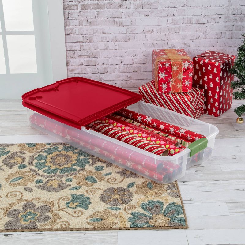 Homz 64 Quart Secured Seal Latch Extra Large Single Clear Stackable Storage Container Tote with Blue Lid for Home, Garage, or Basement (2 Pack)