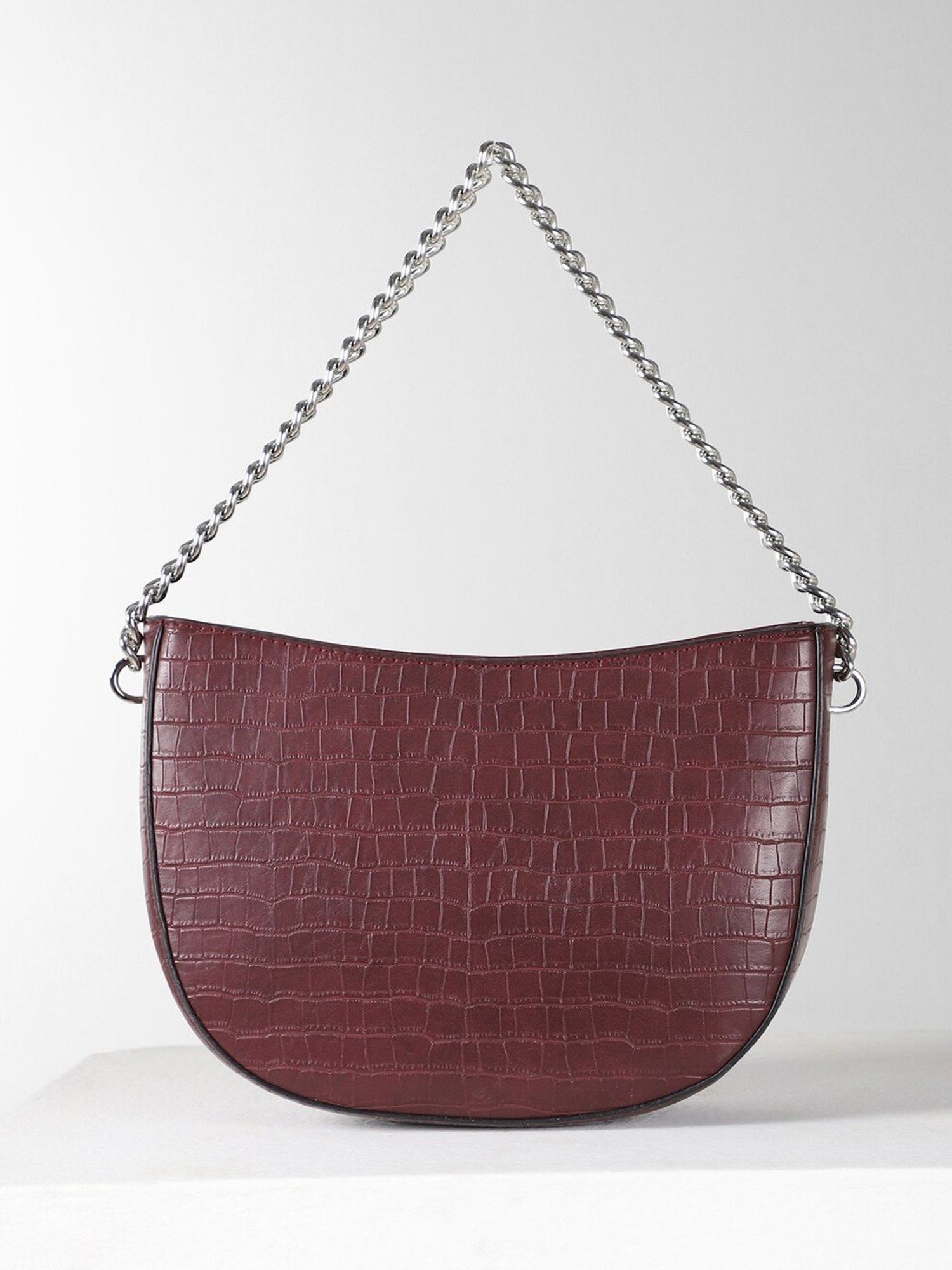 Allen Solly Maroon Textured Medium Handbag